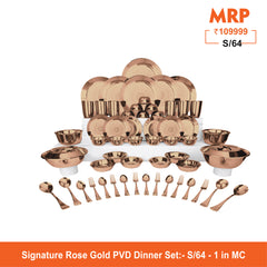 Stainless Steel 64 PCS Dinner Set (6 People) with Rose Gold PVD Coating and Laser Signature