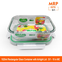 Clickfresh FoodSafe 1520ml Rectangular Glass Container with Airtight Lid