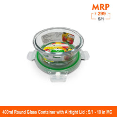 Clickfresh FoodSafe 400ml Round Glass Container with Airtight Lid