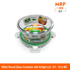 Clickfresh FoodSafe 650ml Round Glass Container with Airtight Lid