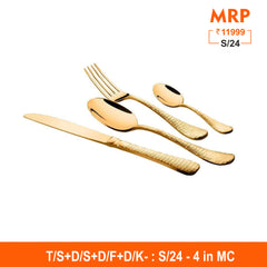 24 PCS Gold Cutlery Set with PVD Coating - New Rosemary Hammered