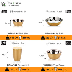 Stainless Steel 64 PCS Dinner Set (6 People) with Gold PVD Coating Signature