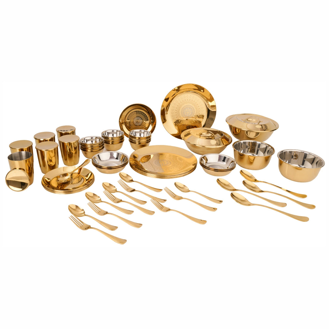 Stainless Steel 64 PCS Dinner Set (6 People) with Gold PVD Coating and Laser Signature
