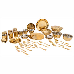 Stainless Steel 64 PCS Dinner Set (6 People) with Gold PVD Coating and Laser Signature