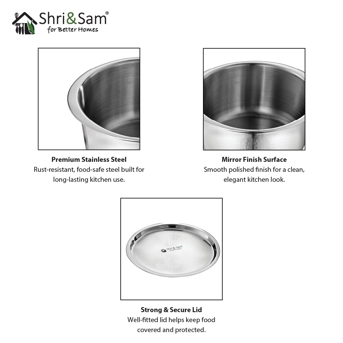 Stainless Steel Bharat Hammered Triply Tope with Lid
