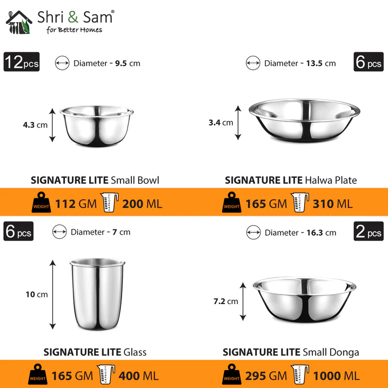 Stainless Steel 58 PCS Dinner Set (6 People) Signature Lite
