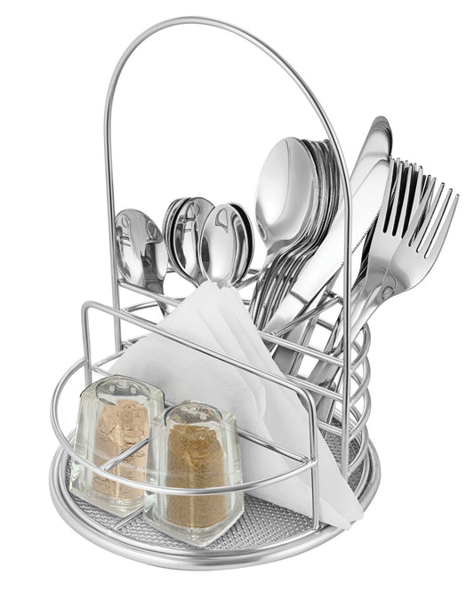 Stainless Steel 24 PCS Cutlery Set (6 Pcs Tea Spoon, 6 Pcs Dessert Spoon, 6 Pcs Dessert Fork and 6 Pcs Dessert Knife) with Stand Gleamware