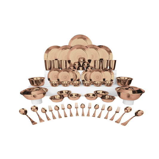 Stainless Steel 64 PCS Dinner Set (6 People) with Rose Gold PVD Coating and Laser Signature