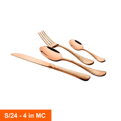 24 PCS Rose Gold Cutlery Set with PVD Coating - New Rosemary Hammered