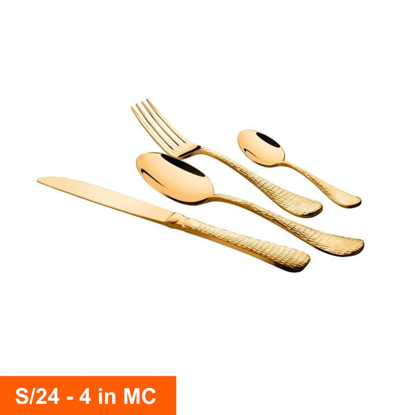 24 PCS Gold Cutlery Set with PVD Coating - New Rosemary Hammered