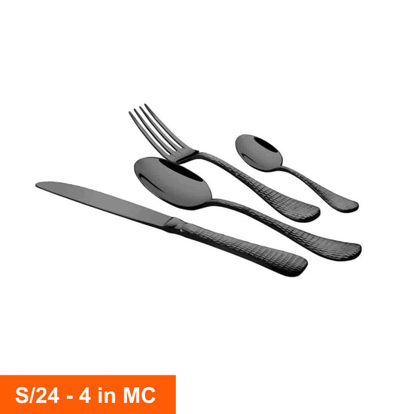 24 PCS Titanium Cutlery Set with PVD Coating - New Rosemary Hammered