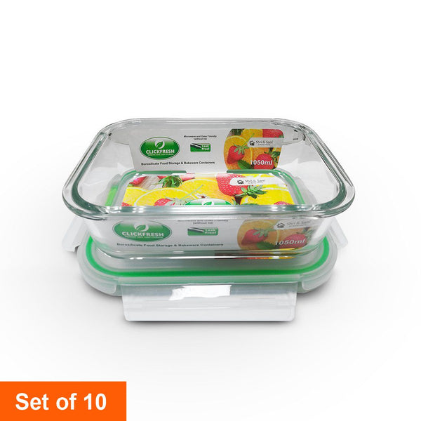 Clickfresh FoodSafe 1050ml Rectangular Glass Container with Airtight Lid