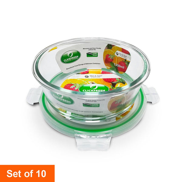 Clickfresh FoodSafe 1300ml Round Glass Container with Airtight Lid