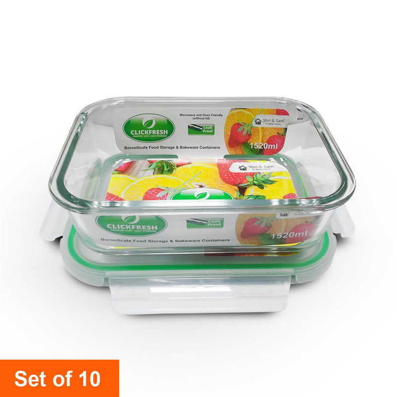 Clickfresh FoodSafe 1520ml Rectangular Glass Container with Airtight Lid