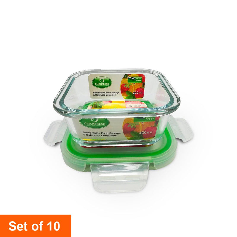 Clickfresh FoodSafe 320ml Square Glass Container with Airtight Lid
