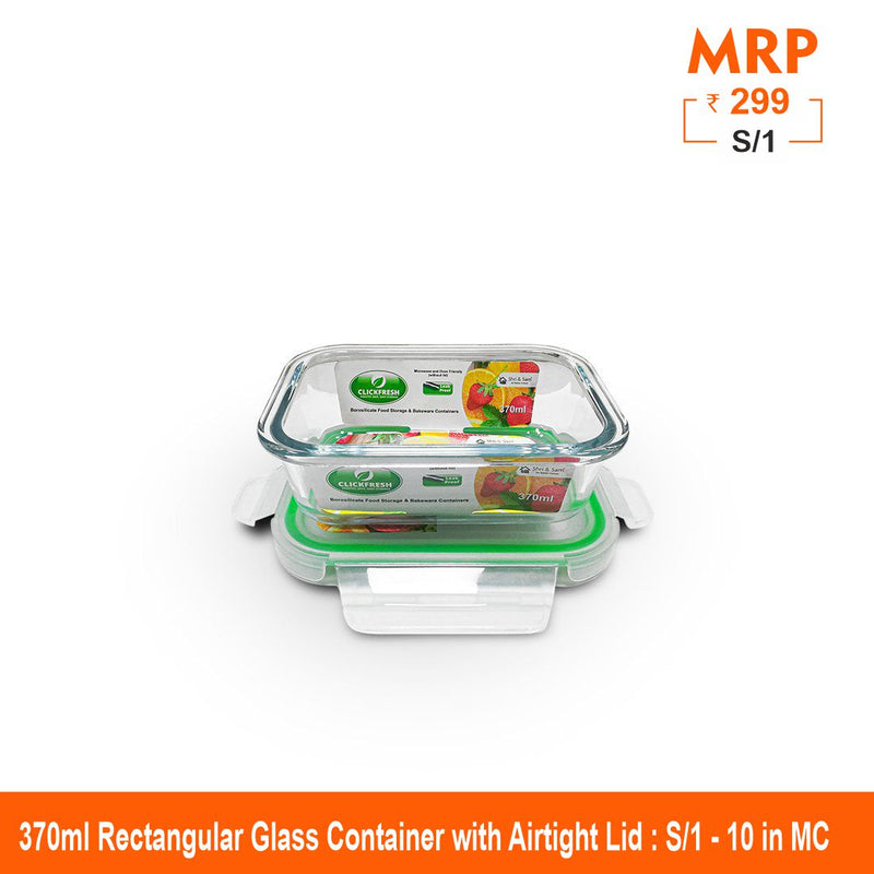 Clickfresh FoodSafe 370ml Rectangular Glass Container with Airtight Lid