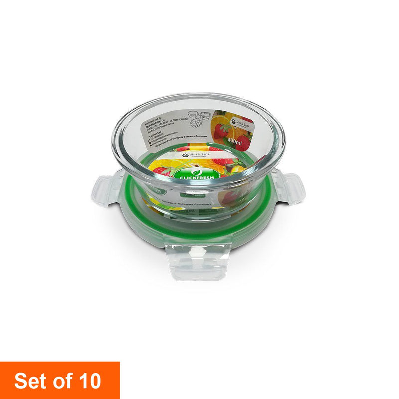 Clickfresh FoodSafe 400ml Round Glass Container with Airtight Lid