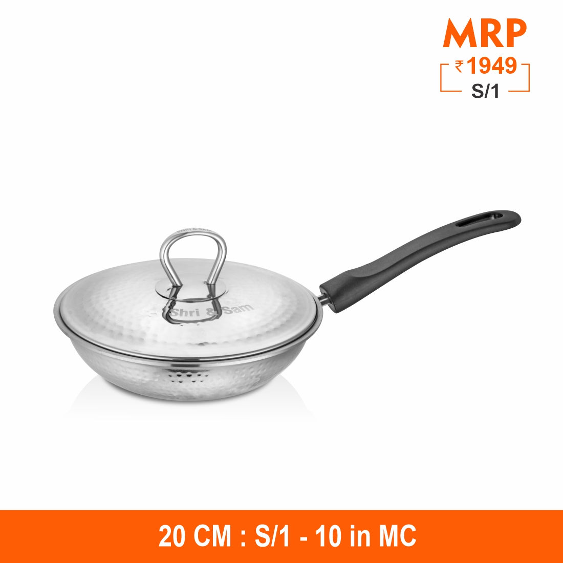 430 Hammered Fry Pan with Lid - 2.5 MM