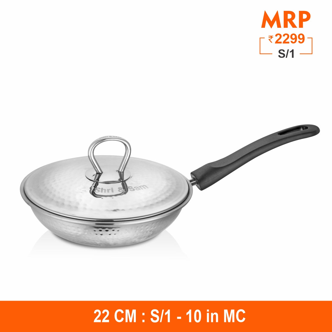430 Hammered Fry Pan with Lid - 2.5 MM
