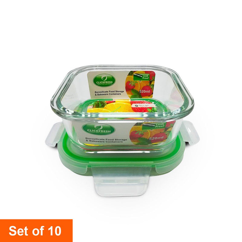 Clickfresh FoodSafe 520ml Square Glass Container with Airtight Lid