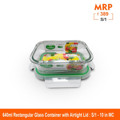 Clickfresh FoodSafe 640ml Rectangular Glass Container with Airtight Lid