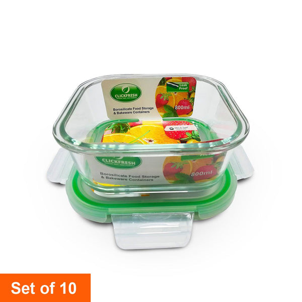 Clickfresh FoodSafe 800ml Square Glass Container with Airtight Lid