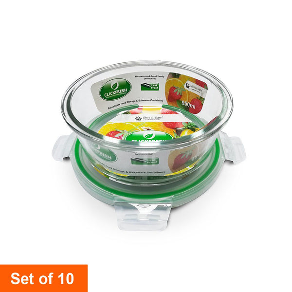 Clickfresh FoodSafe 950ml Round Glass Container with Airtight Lid