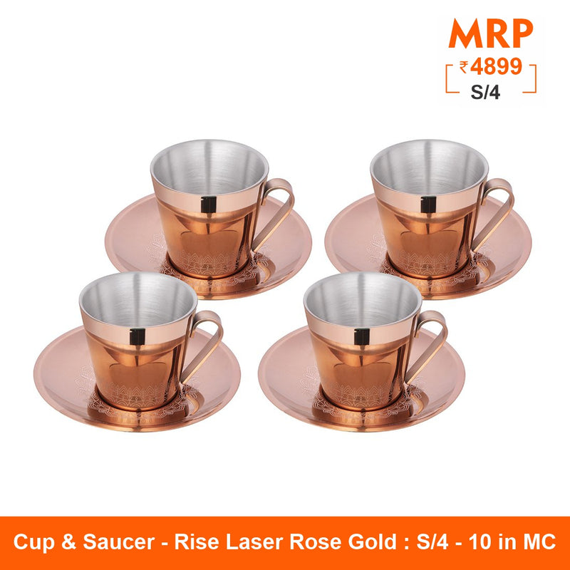 Laser Cup and Saucer with Rose Gold PVD Coating - Rise