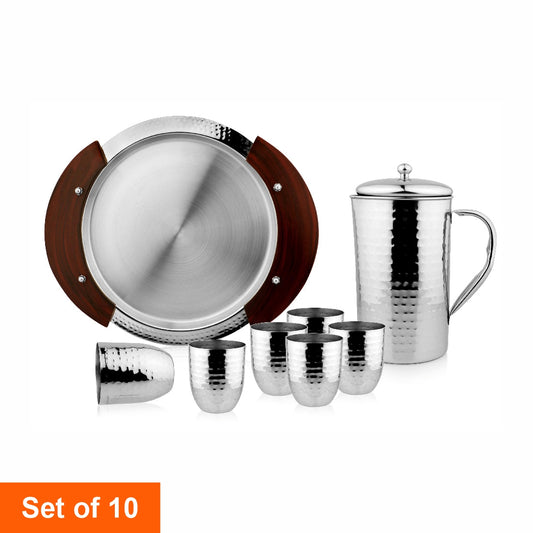 Stainless Steel Hammered Jug & Glasses Set Lemon