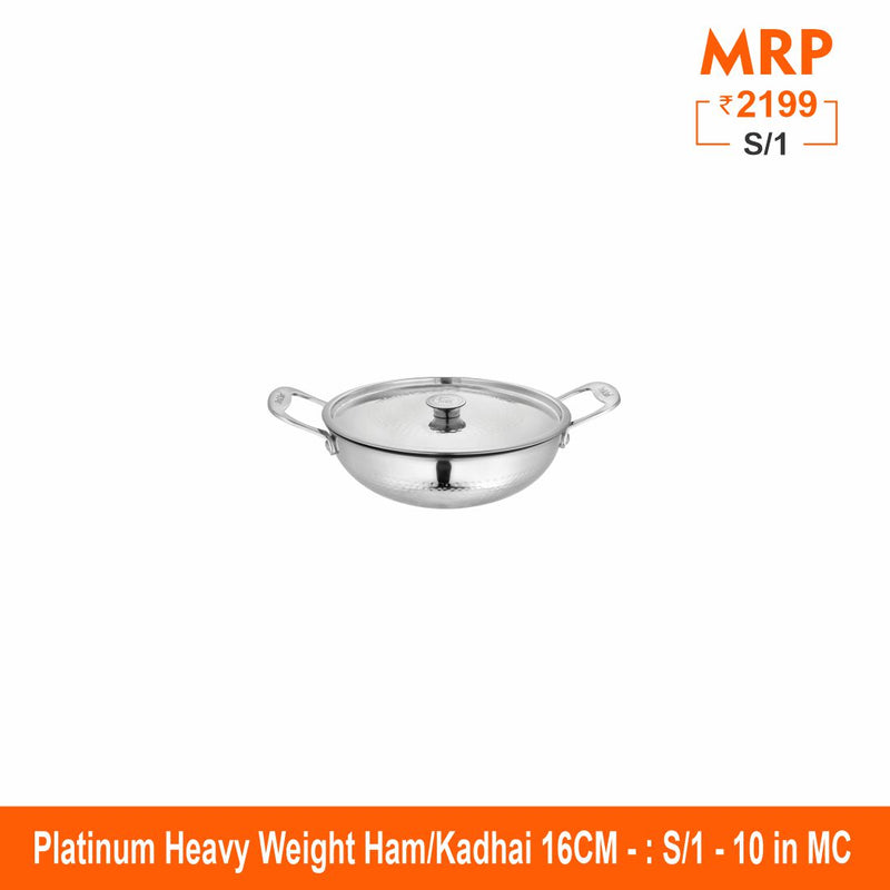 Heavy Weight Hammered Kadhai - Platinum