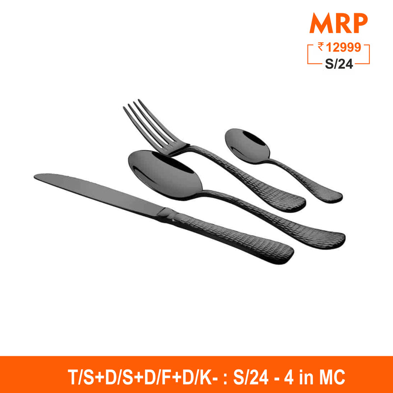 24 PCS Titanium Cutlery Set with PVD Coating - New Rosemary Hammered