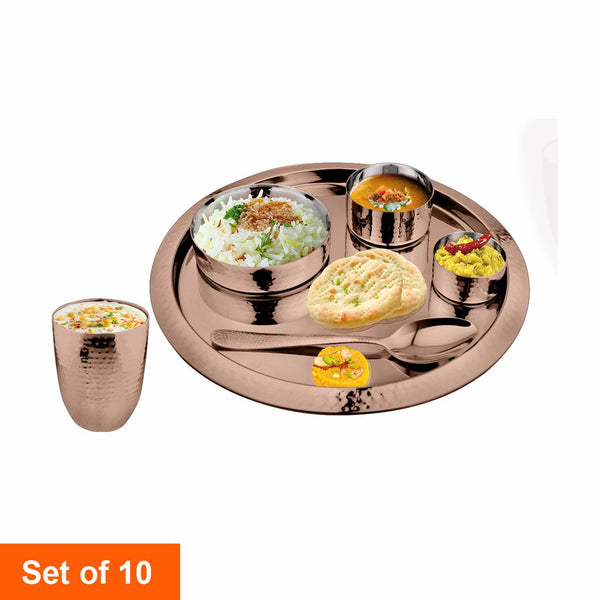 Hammered Rose Gold Thali Set with PVD Coating - King