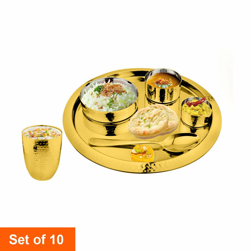 Hammered Gold Thali Set with PVD Coating - King