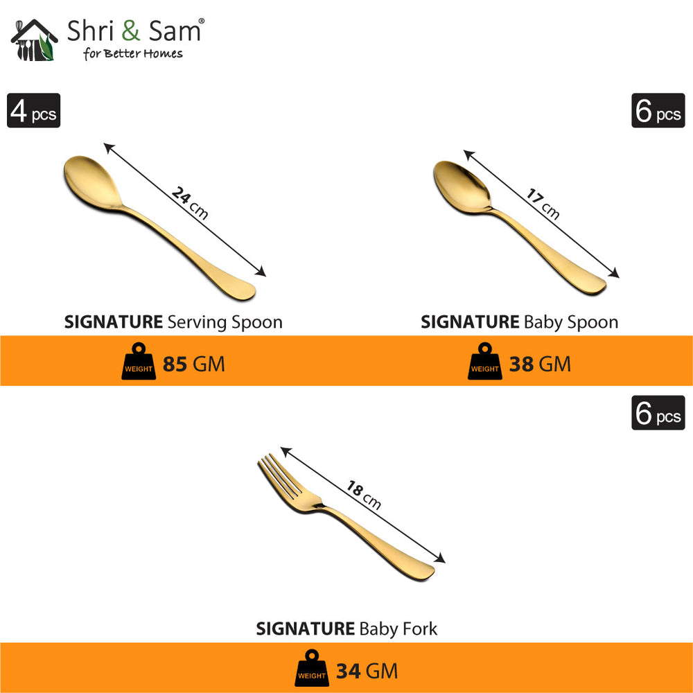 Stainless Steel 64 PCS Dinner Set (6 People) with Gold PVD Coating Signature