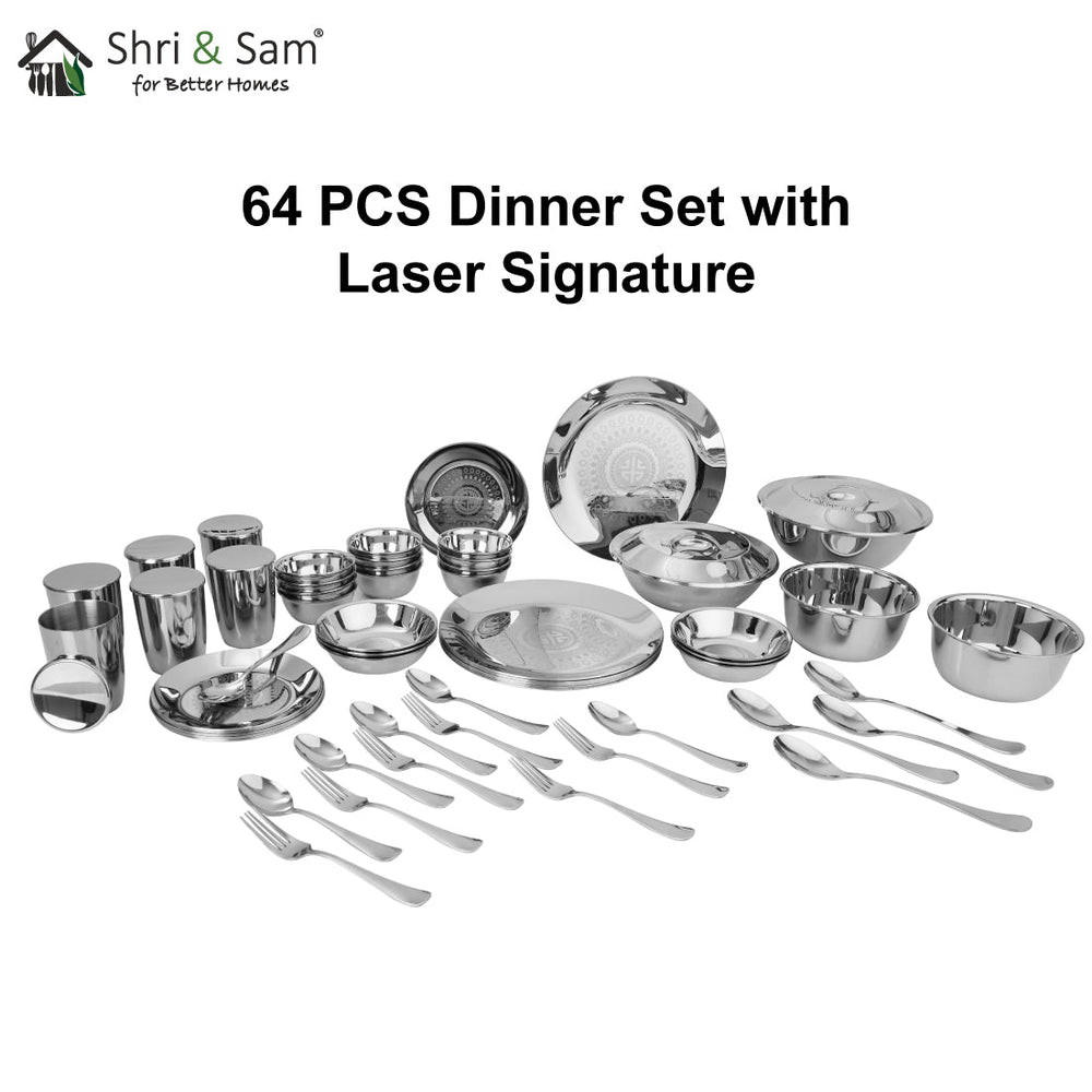 Stainless Steel 64 PCS Dinner Set (6 People) with Laser Signature