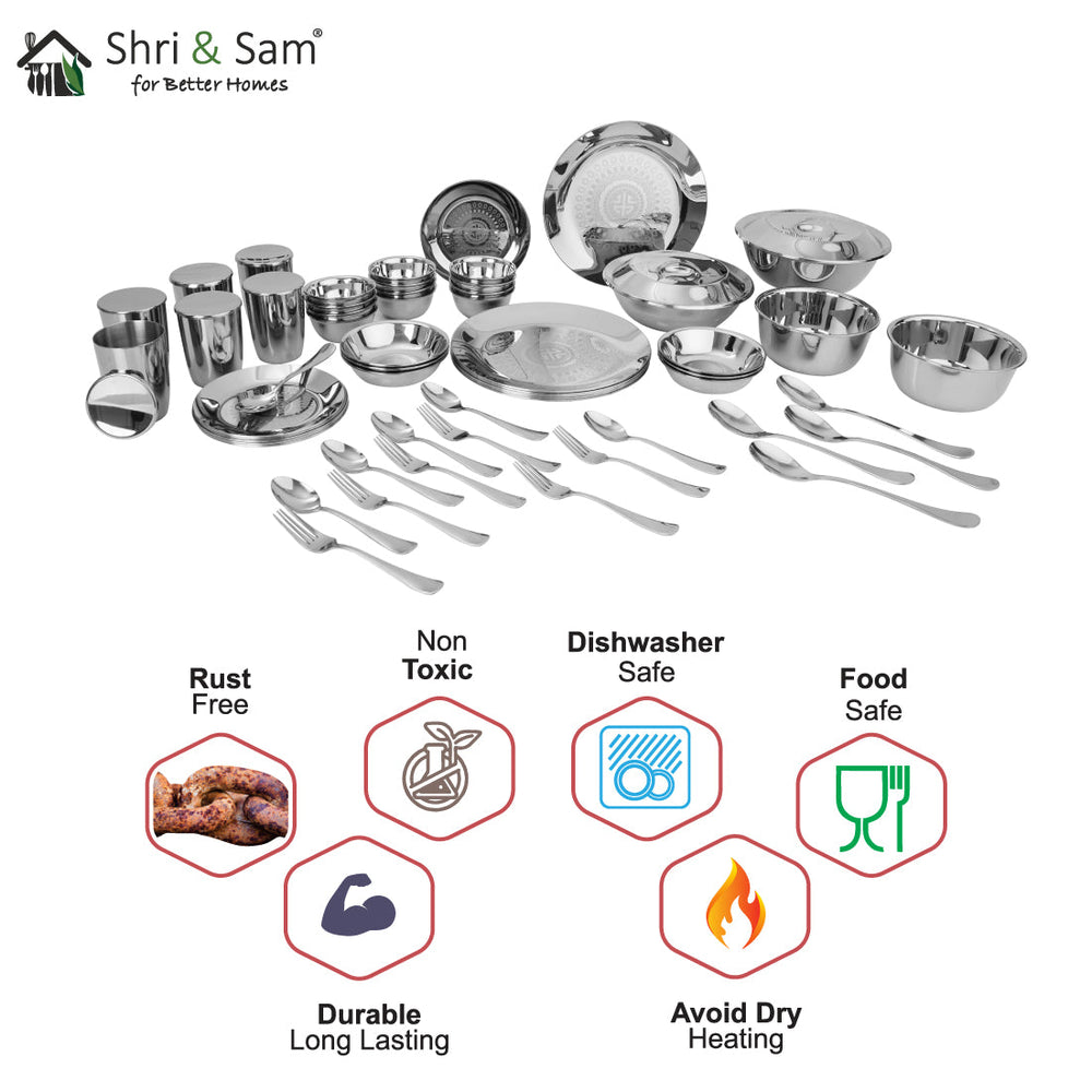 Stainless Steel 64 PCS Dinner Set (6 People) with Laser Signature