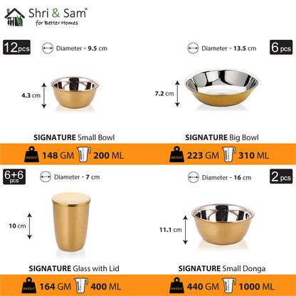 Stainless Steel 64 PCS Dinner Set (6 People) with Gold PVD Coating and Laser Signature