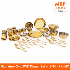 Stainless Steel 64 PCS Dinner Set (6 People) with Gold PVD Coating Signature