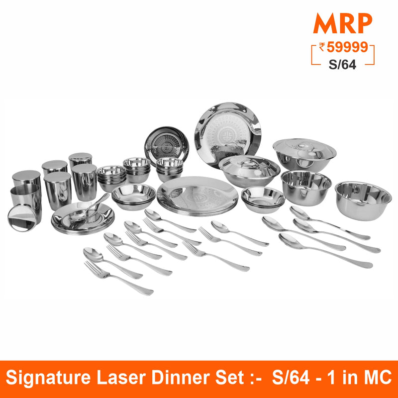 Stainless Steel 64 PCS Dinner Set (6 People) with Laser Signature