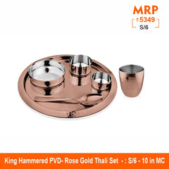Hammered Rose Gold Thali Set with PVD Coating - King